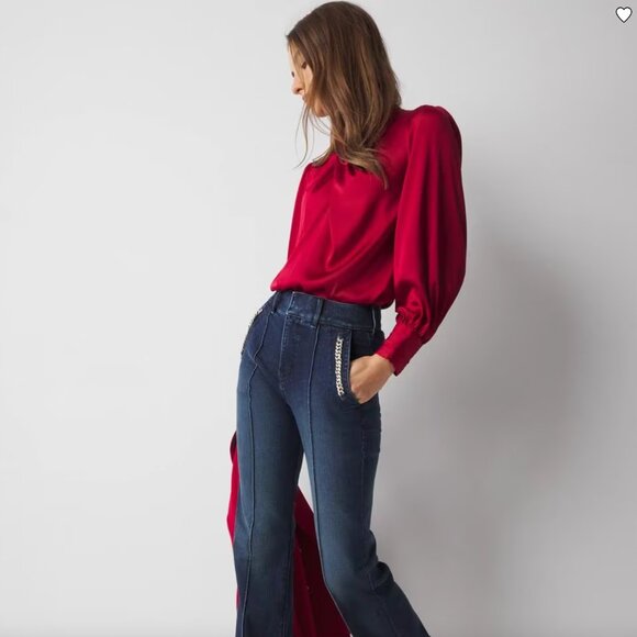 NWT White House Black Market | Long Sleeve Twisted Neck Red Satin Blouse Size 8 - Picture 3 of 13